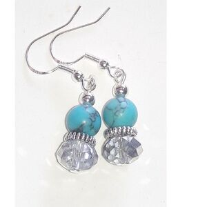 Blue Howlite Silver Hooks Hidden Meaning earrings Natural Elements, Cool B  368■